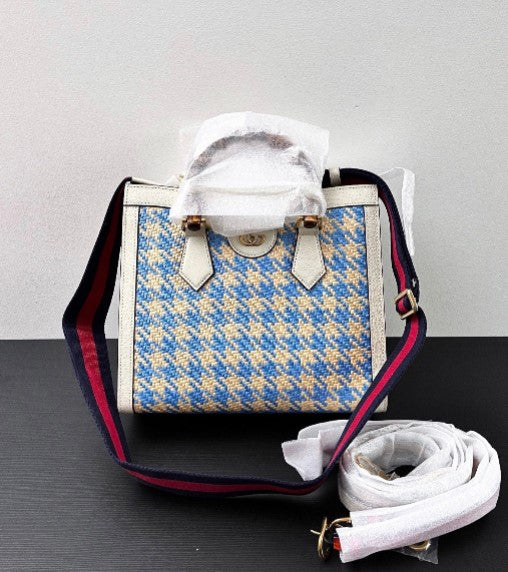 Gucci Diana Bamboo Small Checkered Handle Shoulder Bag Handbag