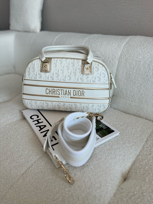 Dior Large Vibe Bowling Handbag Shoulder Bag White