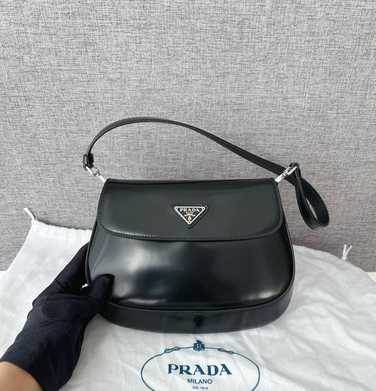 Prada Cleo Brushed Leather Shoulder Bag Small