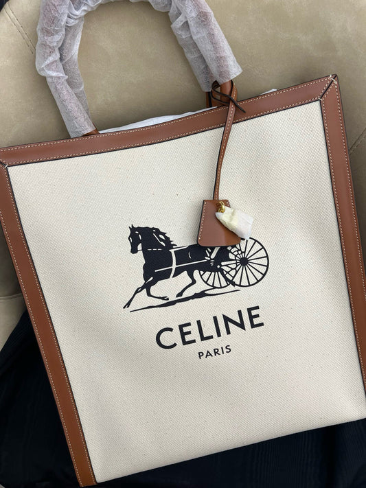 Celine Logo Cabas Tote Bag White