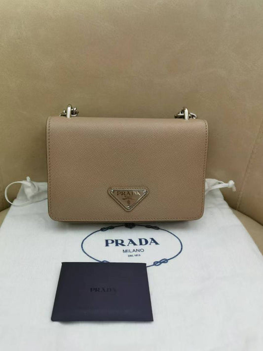 Prada Saffiano Leather Triangle Logo Chain Shoulder Bag