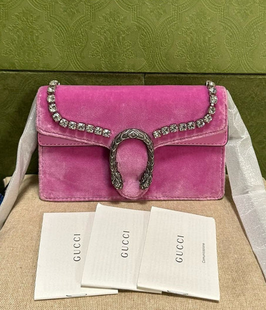 Gucci Velvet Crystal Super Mini Dionysus Shoulder Bag