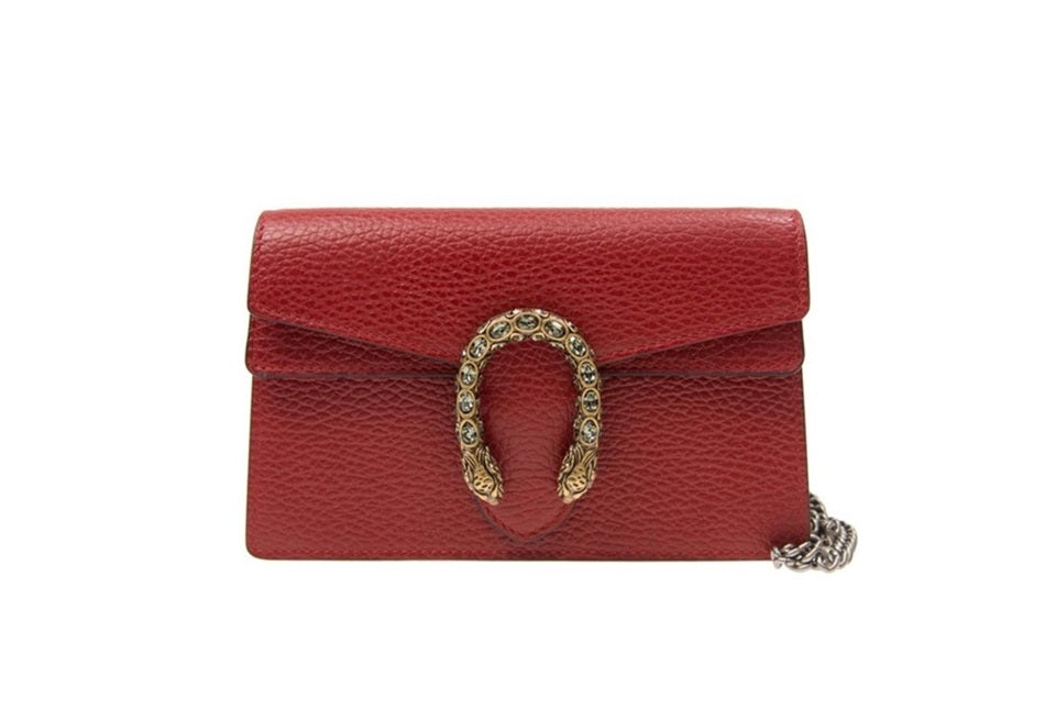 Gucci Dionysus Super Mini Red Leather Chain Wallet Shoulder Bag