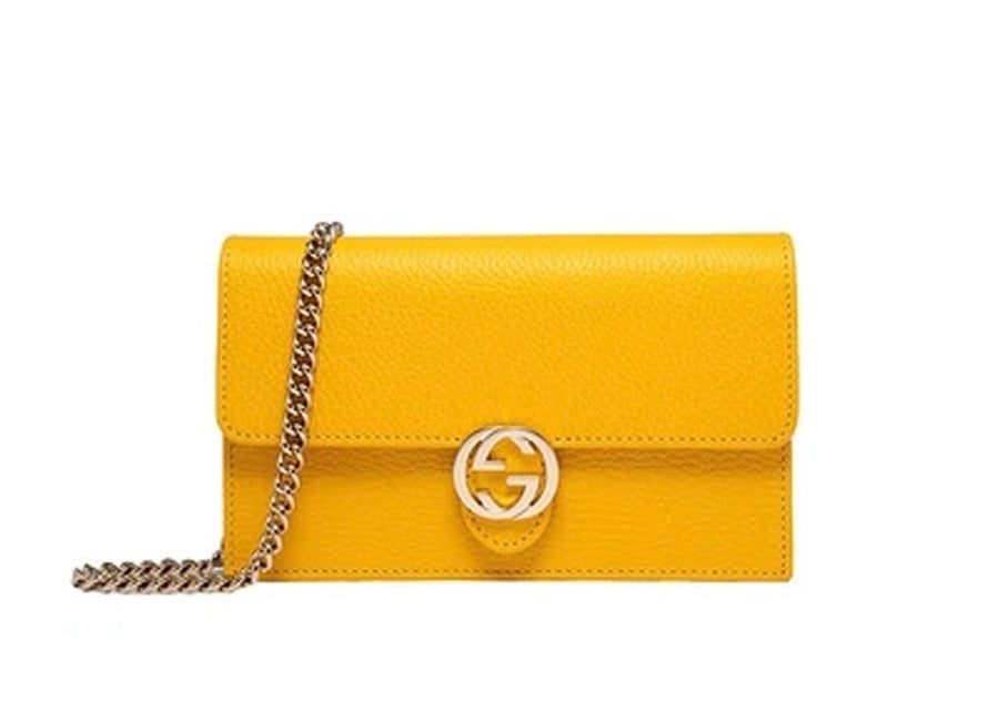 Gucci GG Chain Bag Yellow Litchi Pattern Shoulder Bag