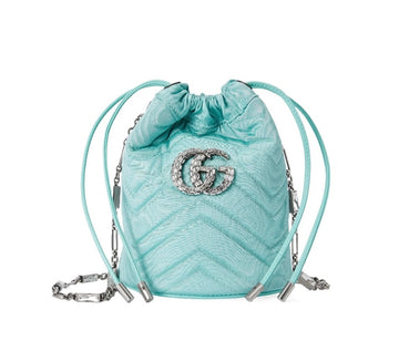 Gucci GG Marmont Crystal Buckle Bucket Bag Chain Bag