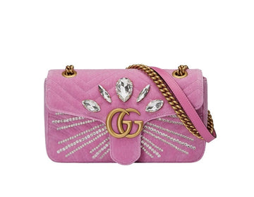 Gucci GG Marmont Pink Velvet Diamond Shoulder Bag