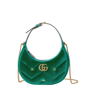 Gucci GG Marmot Green Velvet Moon Bag Shoulder Handbag