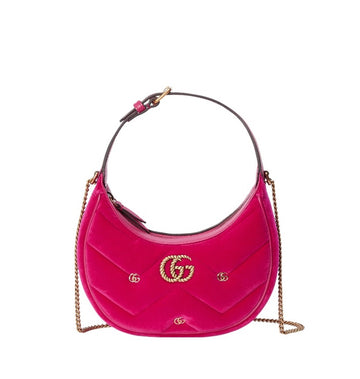 Gucci GG Marmot Pink Velvet Moon Bag Shoulder Handbag