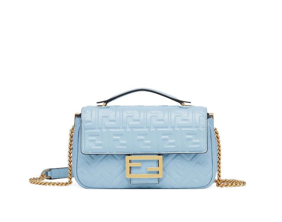 Fendi Baguette Blue Relief FF Shoulder Bag