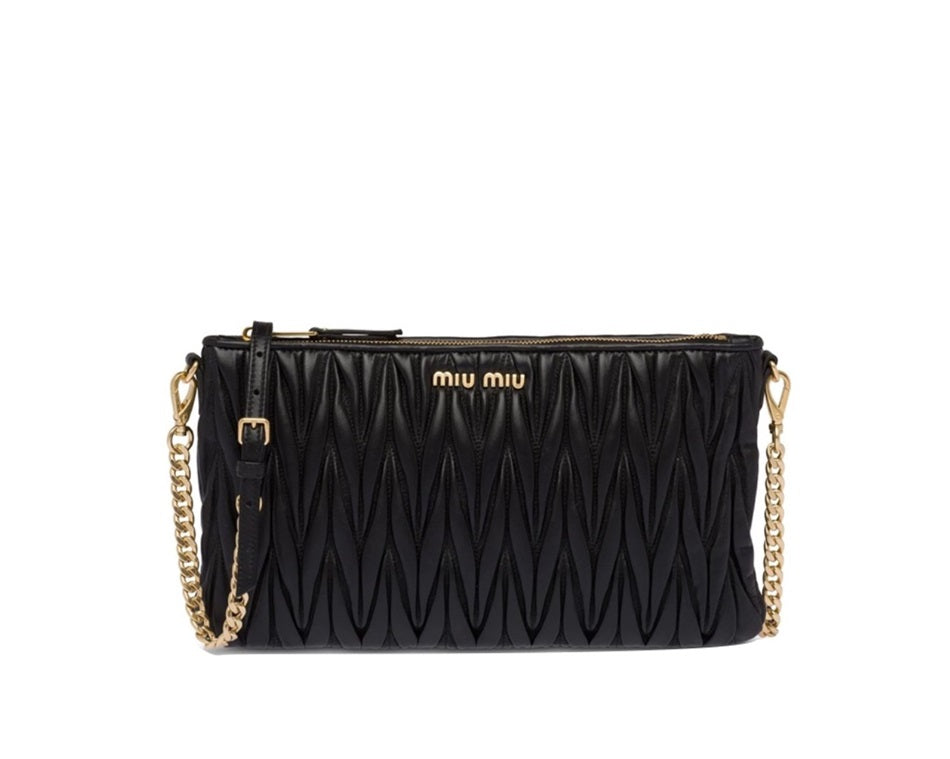 MIUMIU Matelasse Chain Leather Shoulder Bag Black