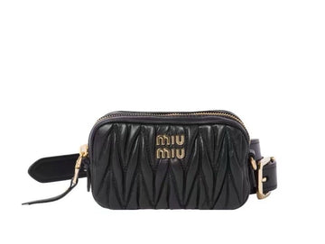 MIUMIU Matelasse Black Leather Waist bag Chest bag