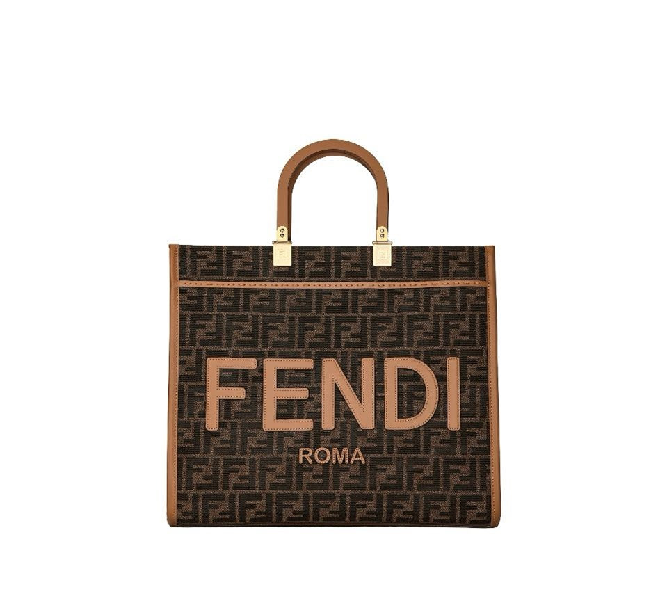 Fendi Sunshine Medium Brown FF jacquard Shopper Tote Bag