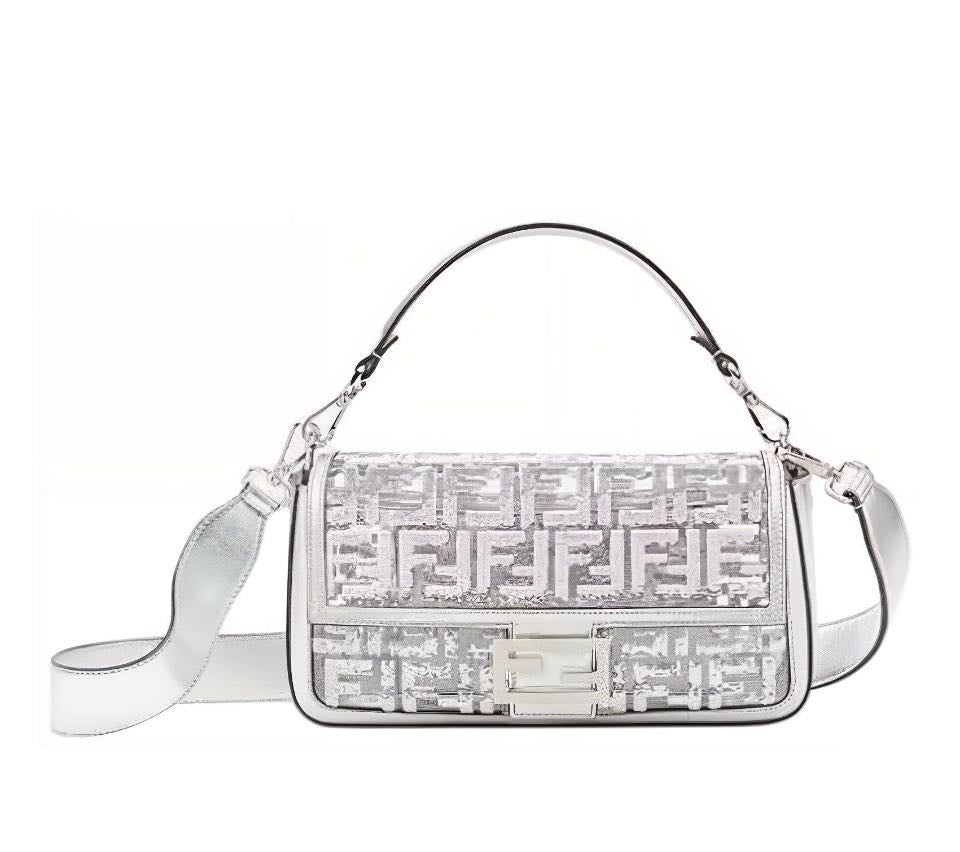 Fendi Baguette  Leather Crystal FF Shoulder Bag Handbag