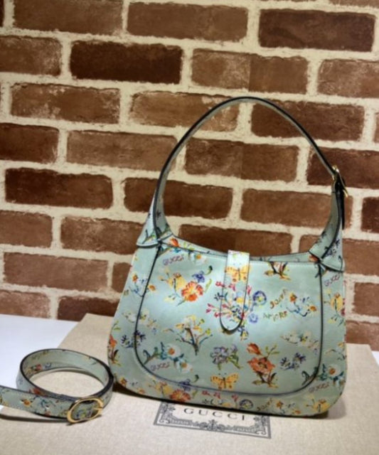 Gucci Jackie 1961 Golden Buckle Flower Print Shoulder Handbag