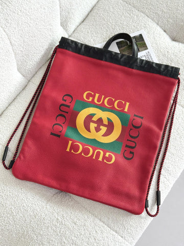 Gucci Print Red Backpack Drawstring Tote Bag