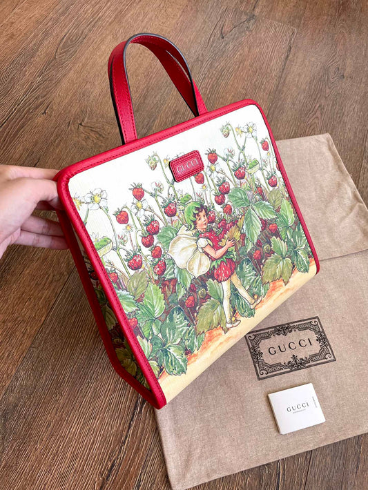 Gucci Strawberry Fairy Print Tote Bag Children's Handbag