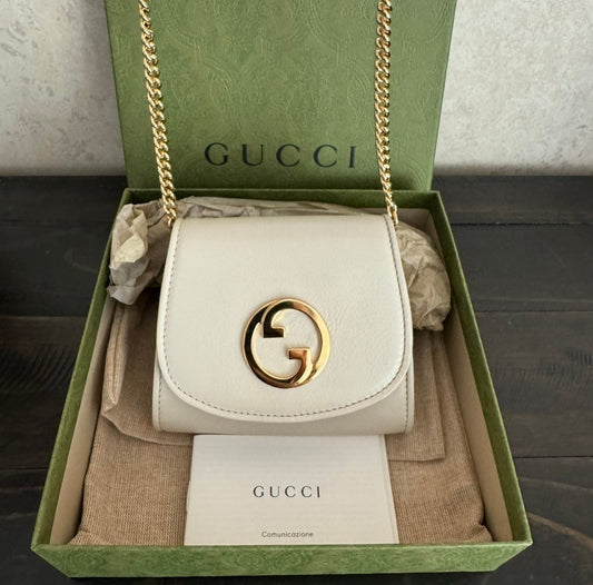 Gucci Blondie Medium Chain Wallet Shoulder Bag Ivory