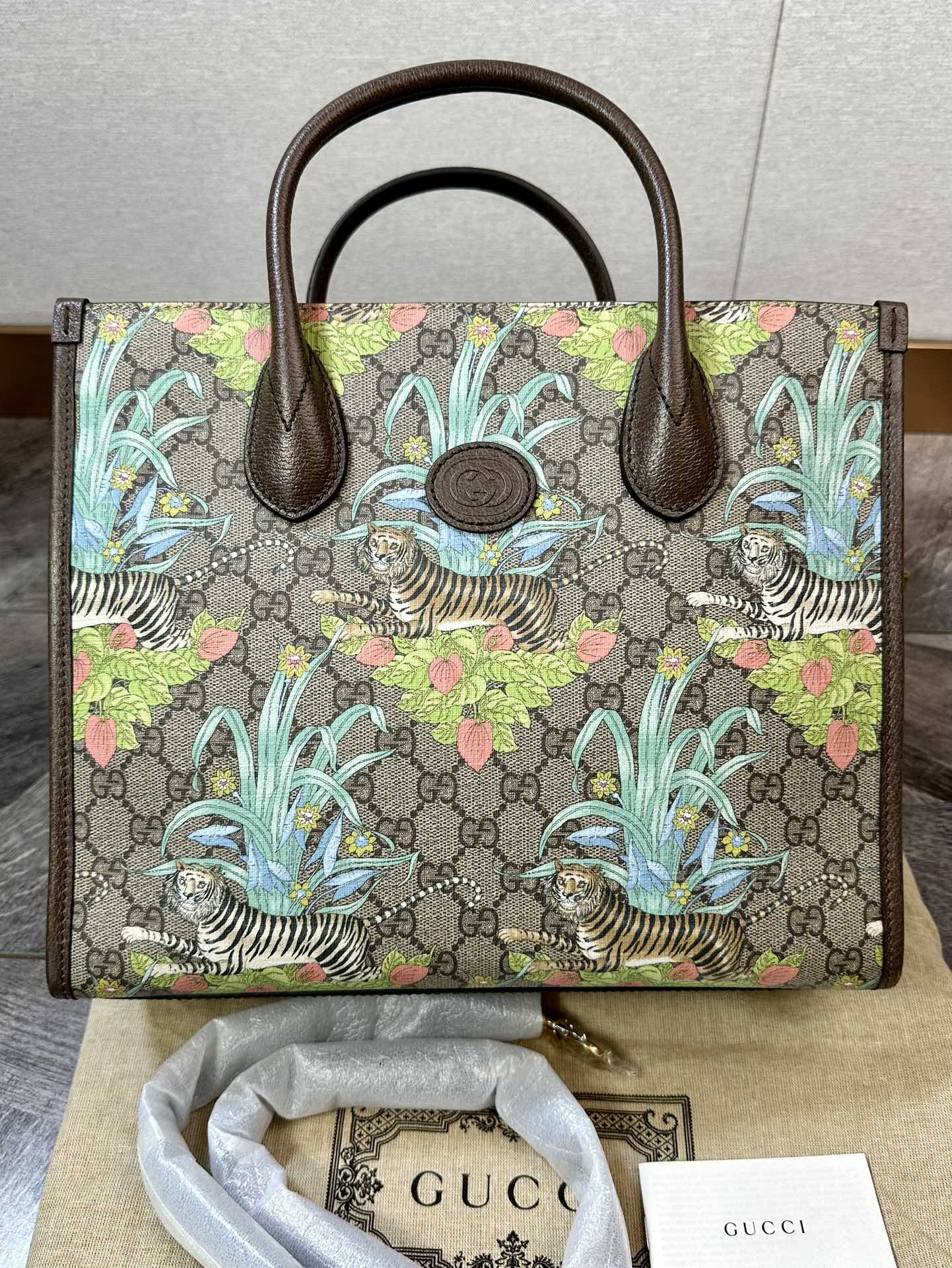 Gucci Tiger Flower Print Tote Bag Shoulder Bag Handbag