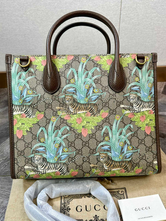 Gucci Tiger Flower Print Tote Bag Shoulder Bag Handbag