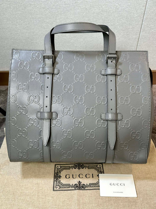 Gucci Embossed GG Logo Tote Handbag Briefcase Travel Bag