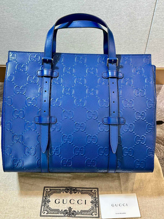 Gucci Embossed GG Logo Tote Handbag Briefcase Travel Bag