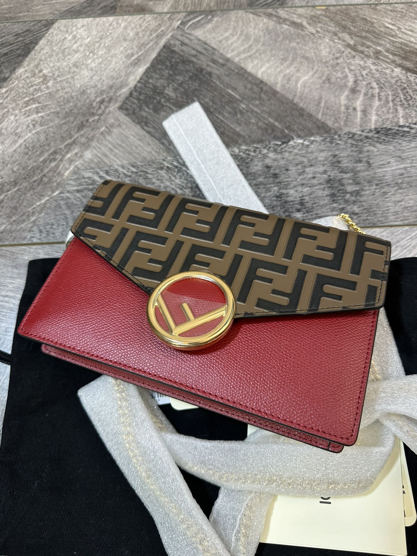 Fendi FF Embossed Chain Shoulder Bag Logo