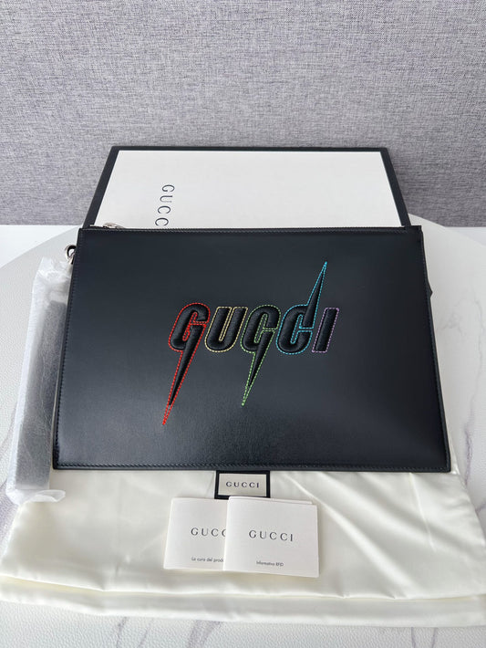 Gucci Colorful Embroidered Logo Handbag Clutch