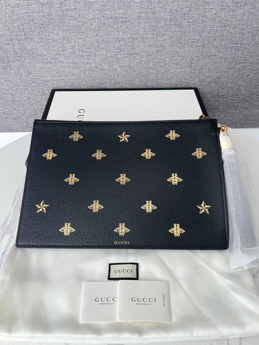 Gucci Bee Printed Black Handbag Clutch Pouch