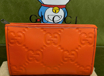 Gucci Orange Full Print GG Makeup Bag Handbag Clutch