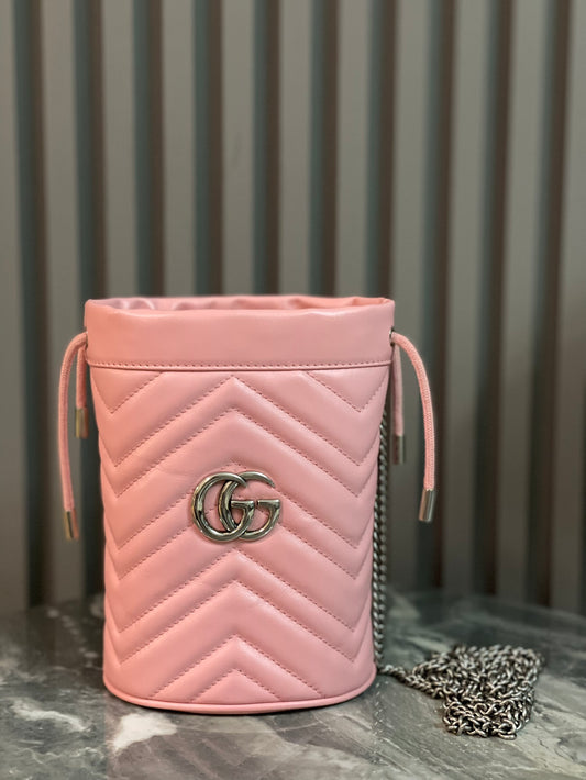 Gucci GG Marmont Pink Drawstring Bucket Bag Shoulder Bag