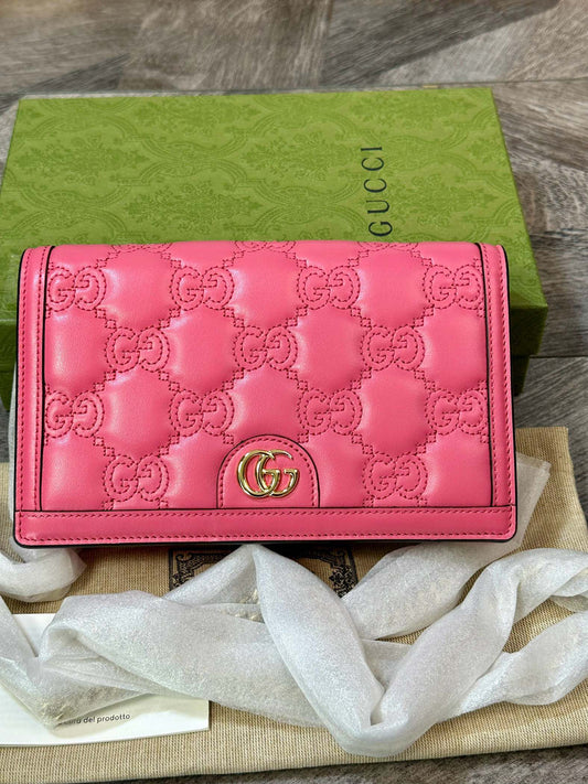 Gucci GG Ophidia Pink Embossed Chain Crossbody Bag