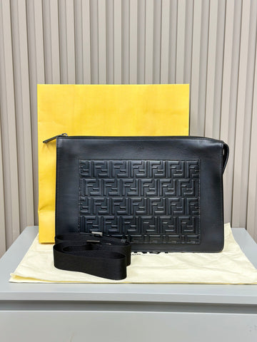 Fendi FF Black Embossed Handbag Shoulder Crossbody Bag