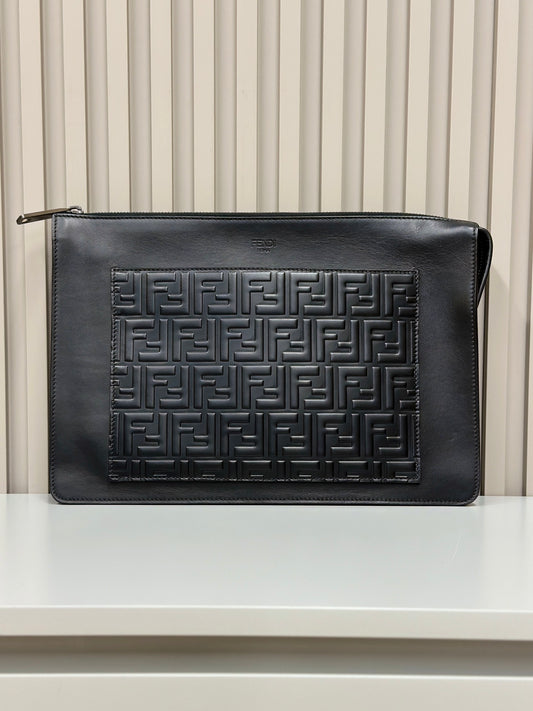 Fendi FF Black Embossed Handbag Shoulder Crossbody Bag