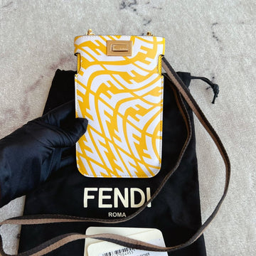 Fendi FF Peekboo Yellow Printed Phone Bag