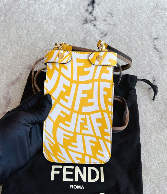 Fendi FF Peekboo Yellow Printed Phone Bag