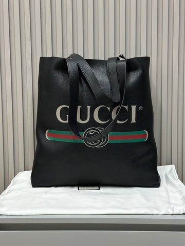 Gucci Printed Logo Black Tote Bag Shoulder Bag