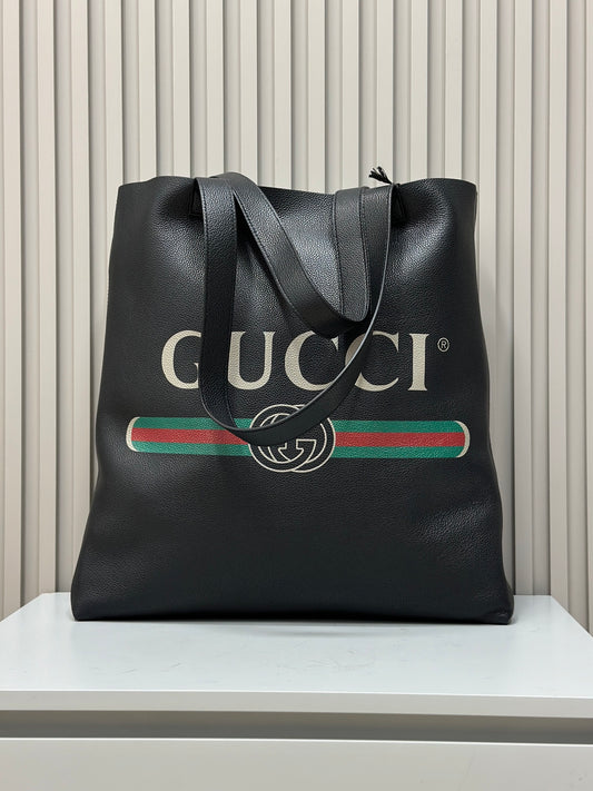 Gucci Printed Logo Black Tote Bag Shoulder Bag