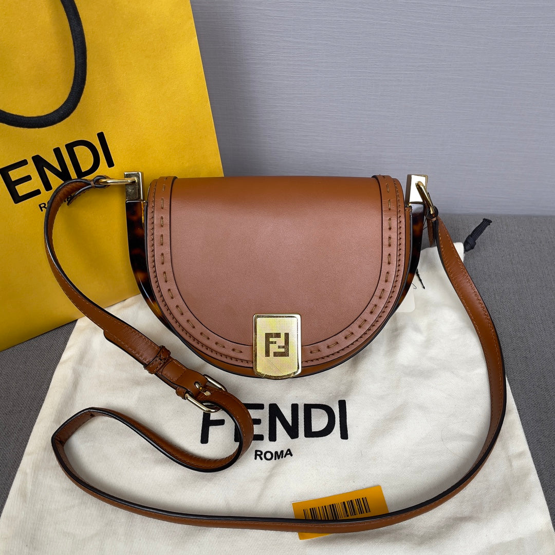 Fendi Moonlight Gold Label Brown Saddle Shoulder Bag