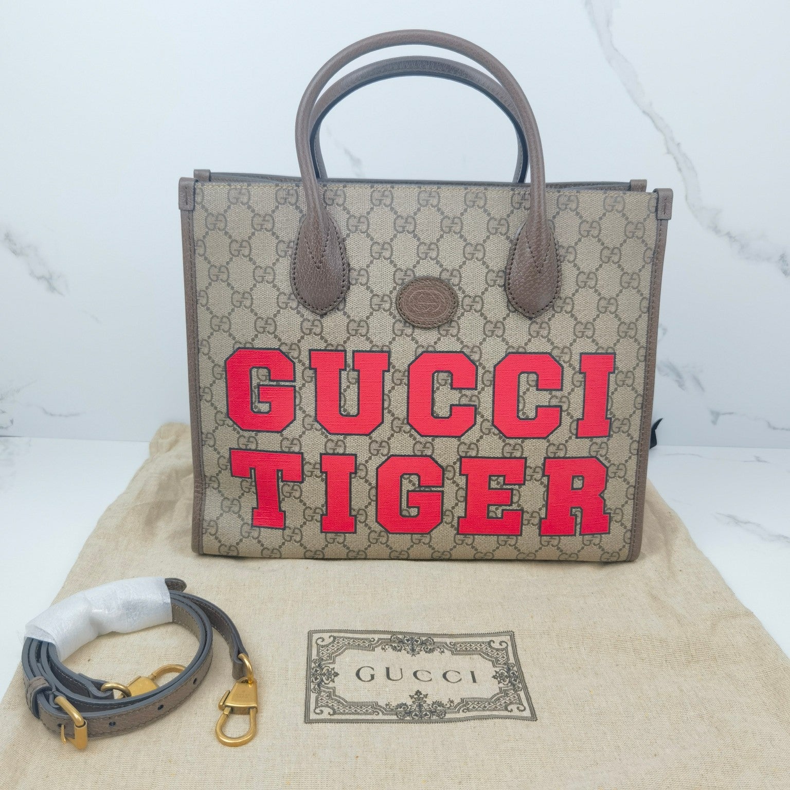 Gucci Supreme Printed Striped Tote Bag 2Way