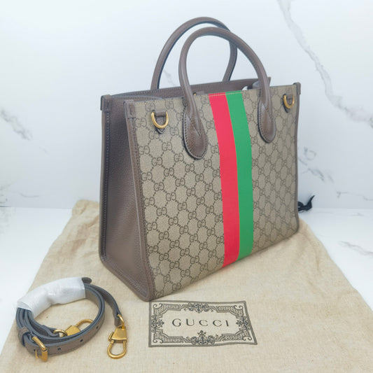 Gucci Supreme Printed Striped Tote Bag 2Way