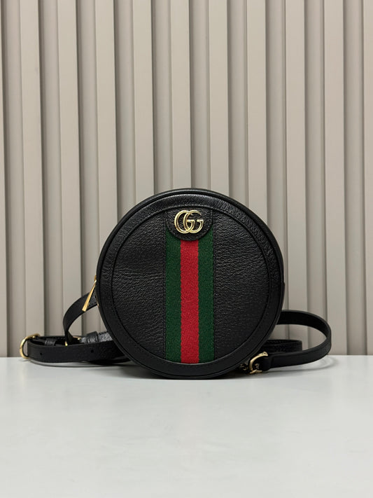 Gucci Mini Round Pie Backpack Striped Ribbon Shoulder Bag