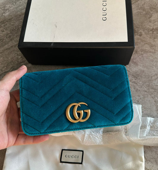 Gucci GG Marmont Blue Velvet Chain Bag Shoulder Crossbody Bag