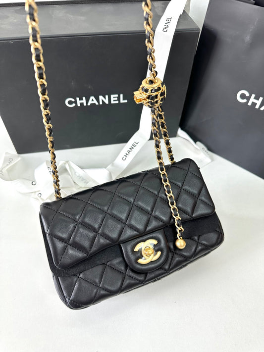 Chanel CF Diamond Checkered Golden Ball Shoulder Crossbody Bag