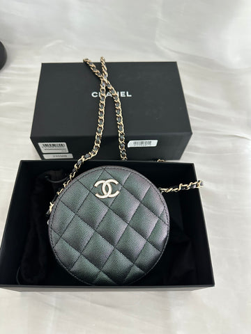 Chanel Litchi Peel Round Cake Pack Chain Bag