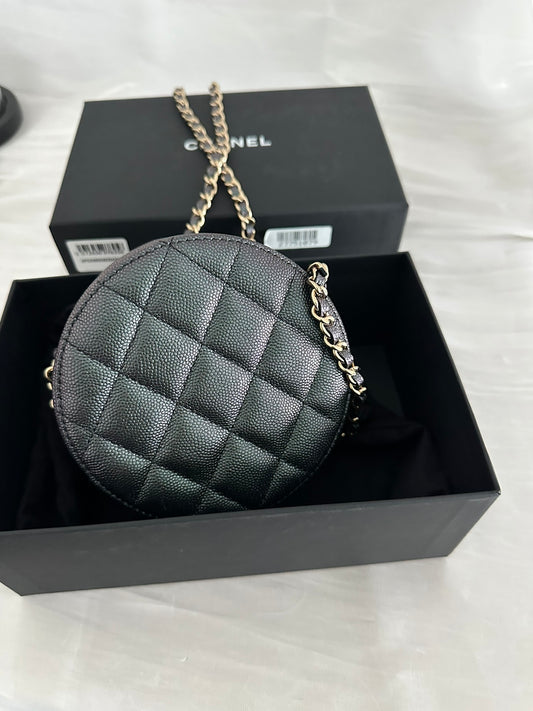 Chanel Litchi Peel Round Cake Pack Chain Bag