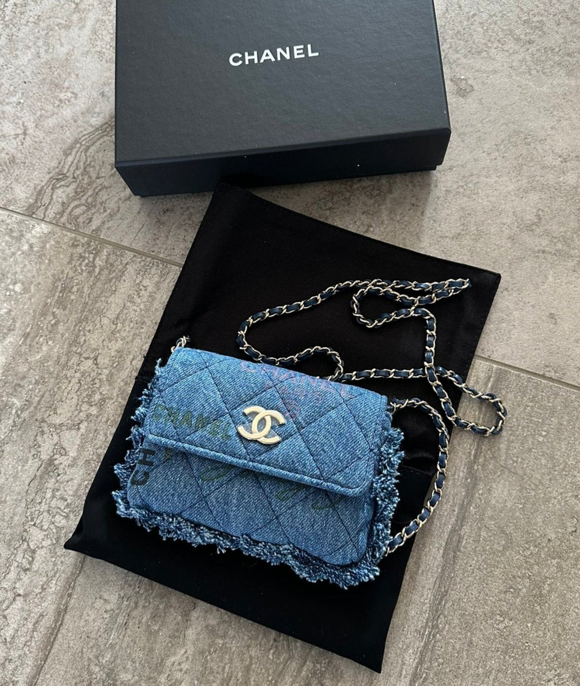 Chanel Denim Graffiti Women's Tassel Chain Bag