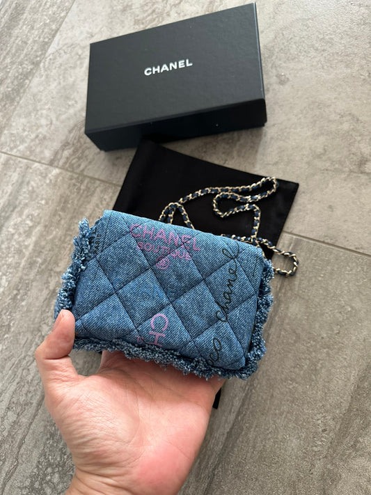 Chanel Denim Graffiti Women's Tassel Chain Bag