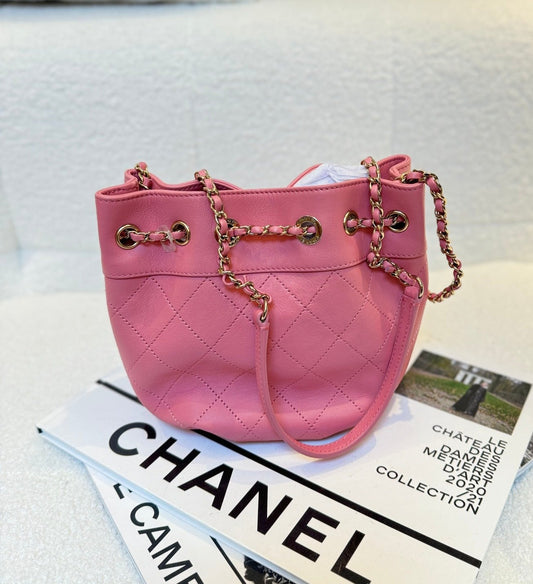 Chanel Pink Drawstring Bucket Bag Shoulder Crossbody Bag