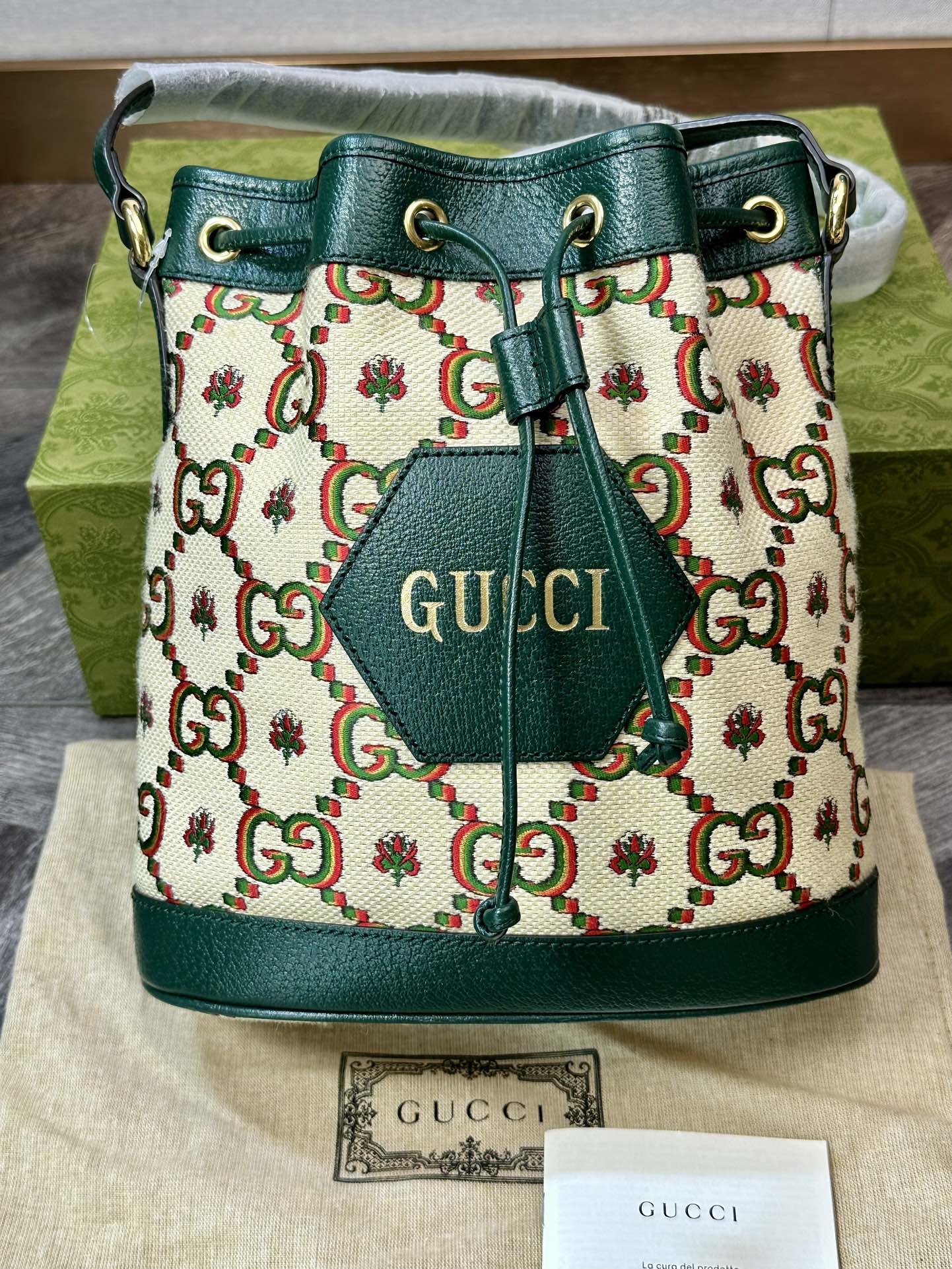 Gucci Ophidia Flower Drawstring Bucket Bag Shoulder Crossbody Bag