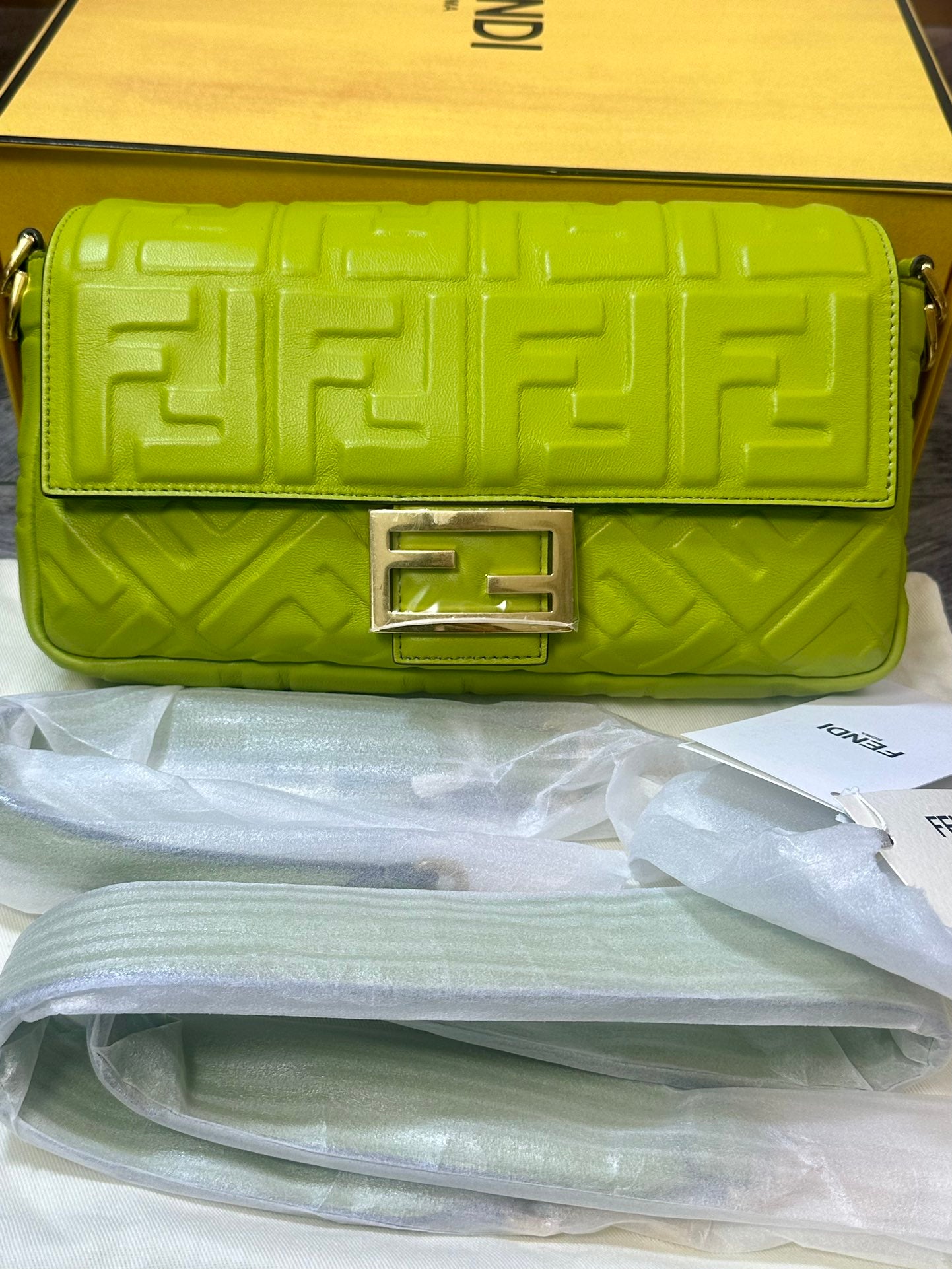 Fendi Baguette Green Relief FF Shoulder Crossbody Bag